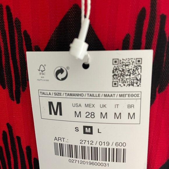 NWT ZARA Geometric Print Red Midi/Maxi Belted Dress Size Medium - Picture 10 of 13